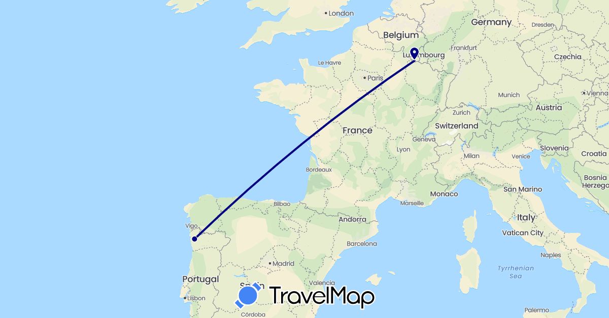 TravelMap itinerary: driving in Belgium, Portugal (Europe)